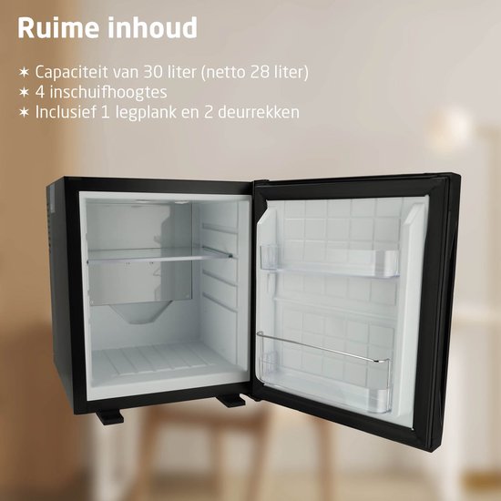 BREND BR-2225 Mini-Kühlschrank Freistehend 30 Liter - Tischkühlschrank mit einstellbarer Temperatur - Minibar mit einstellbarer Türrichtung - Schwarz