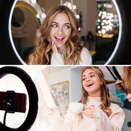 Studio ME Ringlicht mit Stativ 10 Zoll - Schwarz - Ringlicht - 30 Lichtmodi - Inkl. Fernbedienung & Mini-Stativ - Ringlicht - Ringlampen