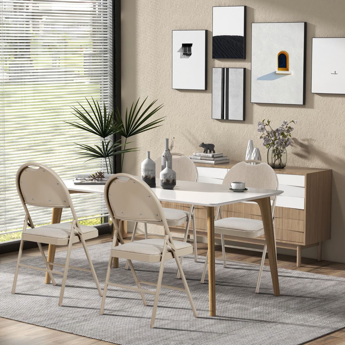 Coast 4-tlg. tragbares Klappstuhl-Set - Metallgestell, gepolsterter Sitz und stoffbezogene Rückenlehne, Beige, 47 x 50 x 88,5 cm