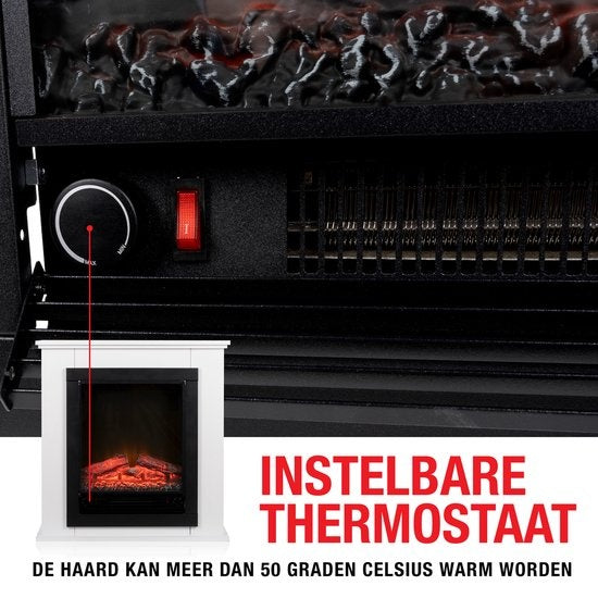 Classic Fire Elektrischer Atmosphärenkamin Lugano - Kamin mit Feuerstelle - LED Flammen - 1800W - Weiß