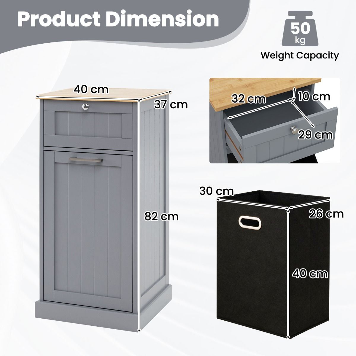Coast Kleiderschrank mit Wäschekorb – Schublade und Stauraum – Bambus und MDF – weiß und natur – 40 x 37 x 82 cm