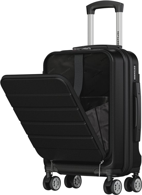 TRVLMORE Handgepäckkoffer 44 l mit Frontfach – TSA-Schloss – USB-Anschluss – Schwarz