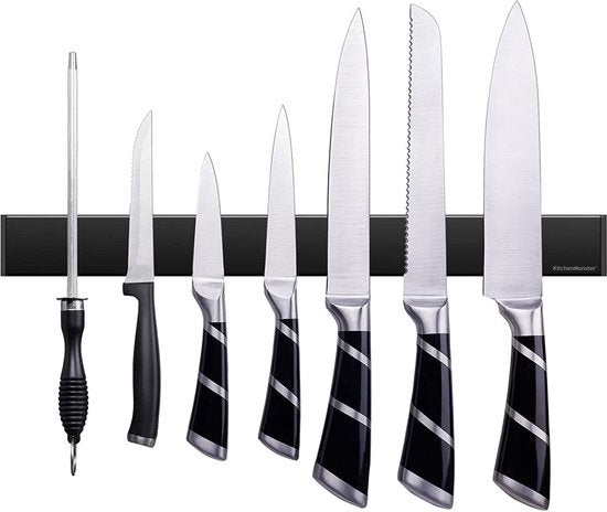 KitchenMonsterÂ¬Ã† Messer Magnet Messerblock 40 cm - Magnetischer Messerhalter Inklusive Klebeband (3M) und Schraubbefestigung - Messer Magnetstreifen Edelstahl Schwarz