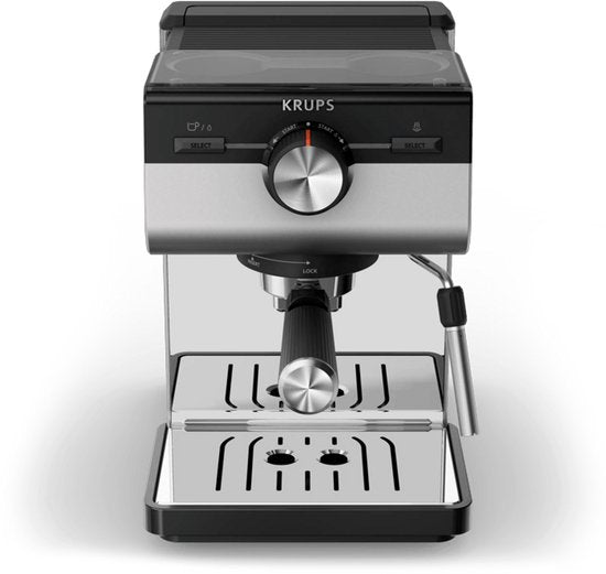 Krups Authentic XP384E10 Kolbenmaschine – Espressomaschine – 15 bar – Thermoblock-System – Edelstahl – inklusive Dampfdüse – geeignet für gemahlenen Kaffee und ESE-Pads