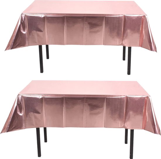 Partizzle 2x Rose Gold Plastic Disposable Tablecloth Set - Geburtstag Hochzeit Sweet 16 Dekorationen - Party Dekorationen - 274 x 137 cm