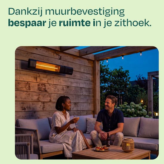 VONROC Terrassenheizung Sabatini 2000 W – Terrassenheizung – Golden Carbon-Heizelement – 24-Stunden-Timer – Mit Fernbedienung, Touch-Display und WLAN