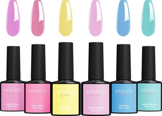 Moods Gellac 6-teiliges Set - Gel-Nagellack - 8ML - Miami Vibes Edition - Gellac - Nägel - Gel Polish Starter Pack - Pastellfarben