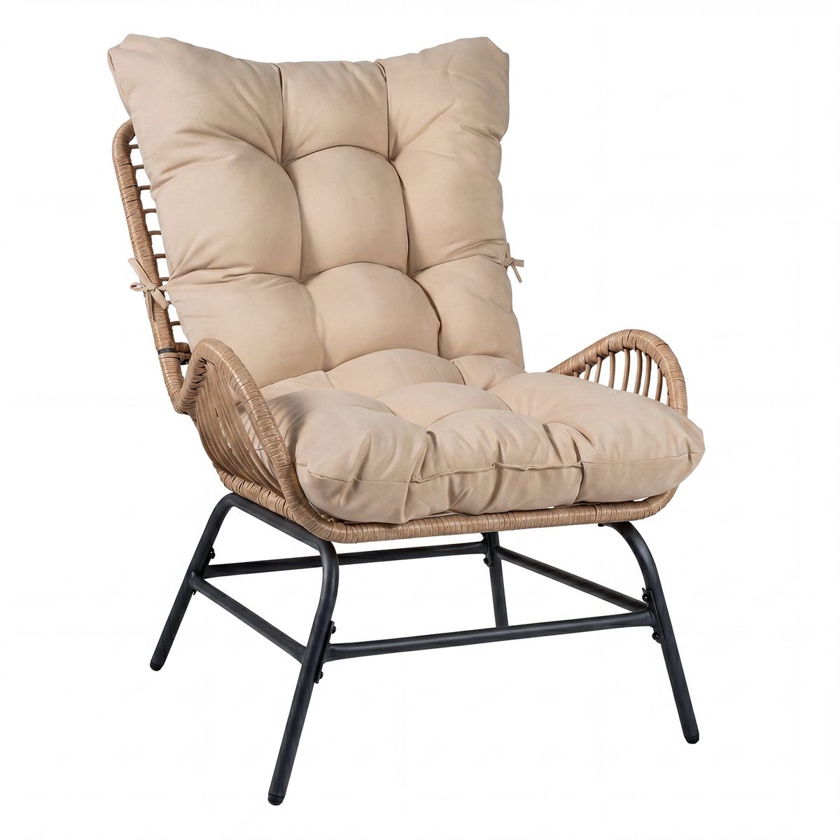 Coast Rotan Gartenstuhl – ergonomisches Design – inklusive dickem Kissen – beige – 1 Stück