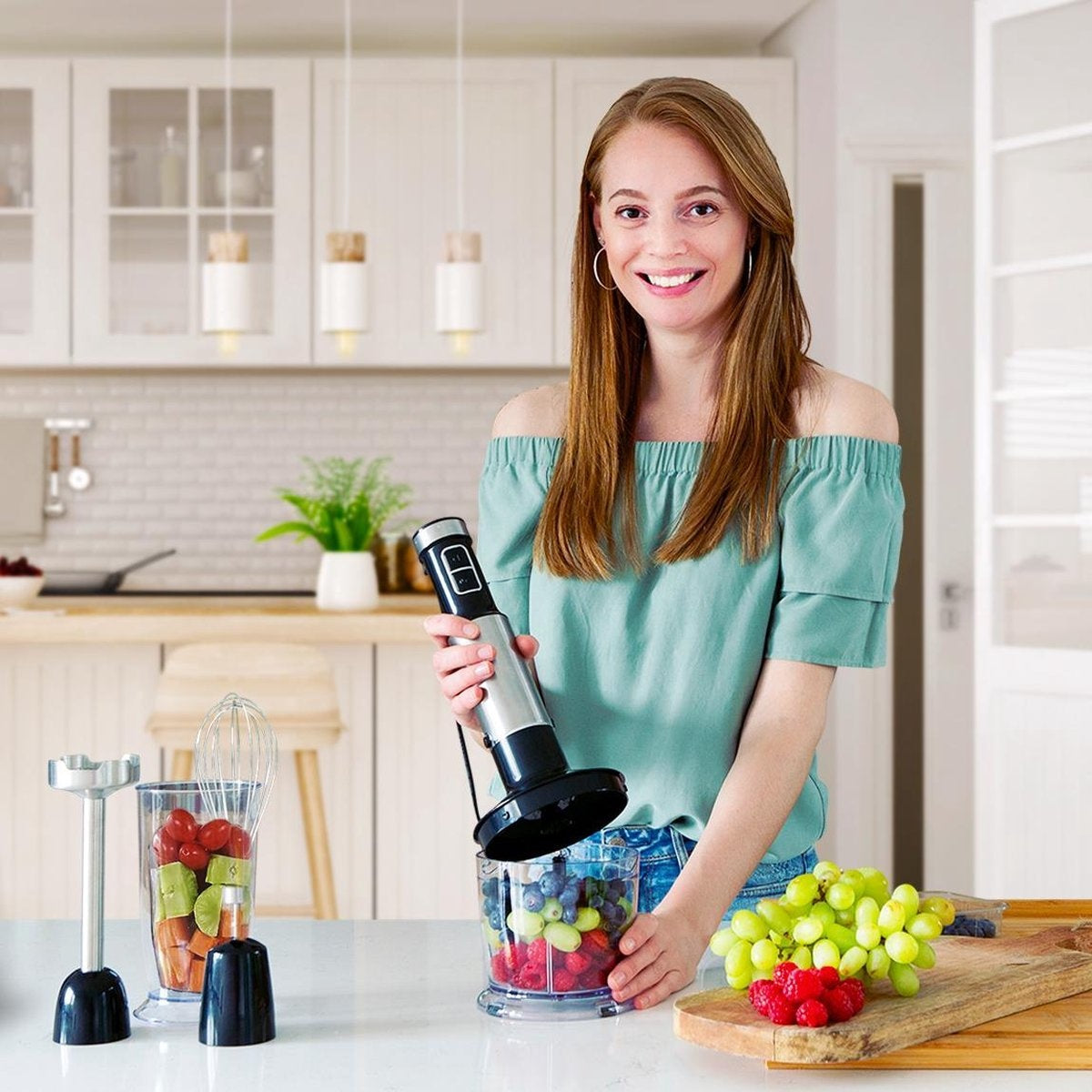 KitchenBrothers Stabmixer-Set - Zerkleinerer - Mixer 4-in1 - 800W - 600ML - Edelstahl