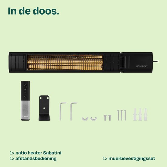 VONROC Terrassenheizung Sabatini 2000 W – Terrassenheizung – Golden Carbon-Heizelement – 24-Stunden-Timer – Mit Fernbedienung, Touch-Display und WLAN