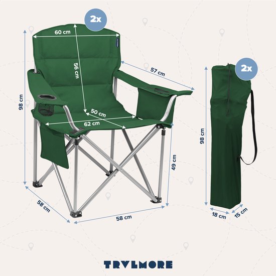 TRVLMORE Campingstühle XL - klappbar - 2er-Pack - 150KG Tragkraft - Inkl. Tragetasche - Klappstuhl - Angelstuhl - Campingstuhl - Klappstuhl - Grün