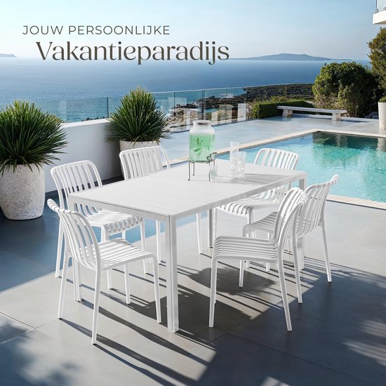 tectake® 4er Set Gartenstühle Alcudia - Creme - Kunststoffstühle - Stapelbar - Stühle für Garten, Terrasse oder Balkon - Wetterfest und UV-beständig - Belastbarkeit 120kg pro Gartenstuhl