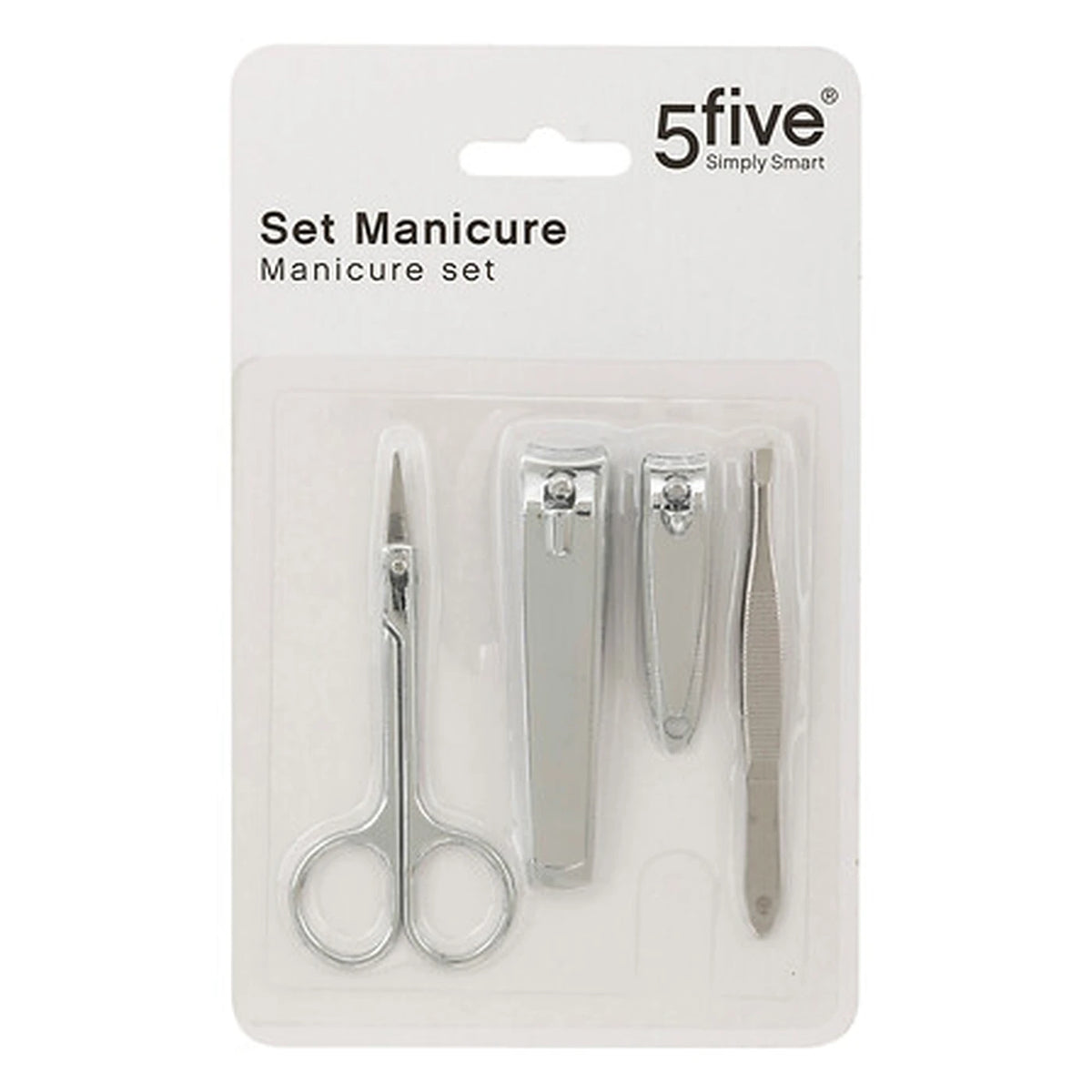 5Five Bodybeauty Maniküre-Set – 4-teilig – Silber – Nagelknipser, Zehennagelknipser, Schere & Pinzette – 18 x 11 x 2 cm