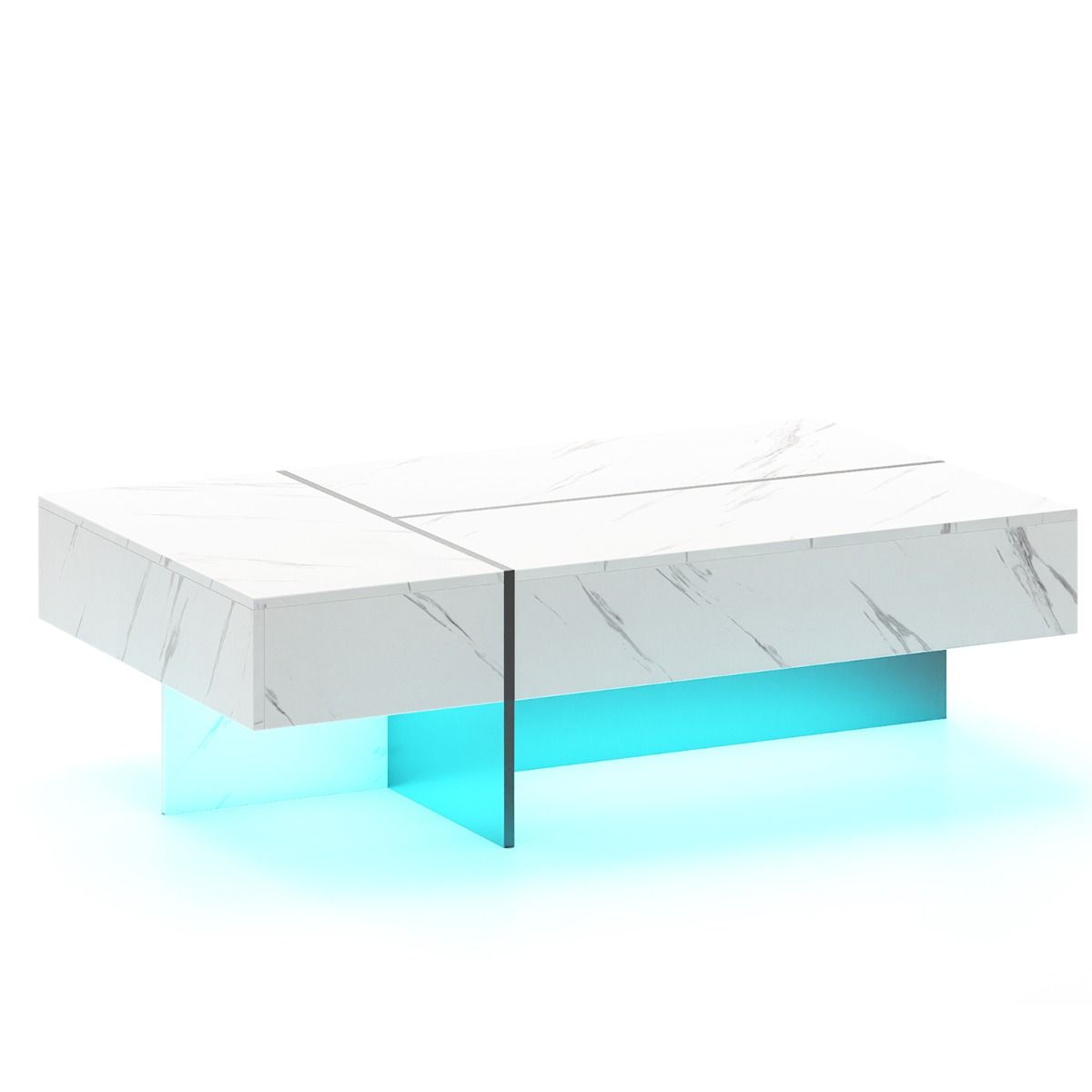Coast Couchtisch mit LED-Beleuchtung – 3 Schubladen – Hochglanz – weiß – 120 x 70 x 35 cm