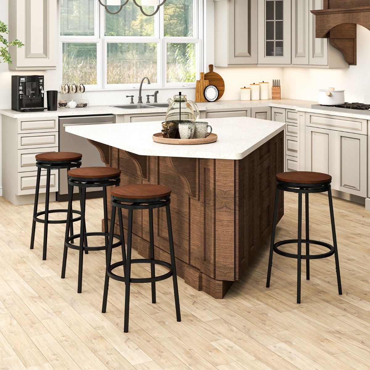 Coast Barhocker, 2er-Set – höhenverstellbar – um 360° drehbar – rustikales Braun und Schwarz