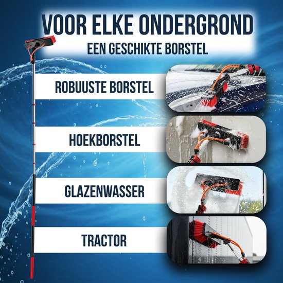 Aqualita® Teleskop-Waschbürste 9M - Teleskopstiel Fensterreinigung - Fensterwascher Teleskop - Fensterwischer mit Teleskopstiel - Schrubber - Autowäsche - Solarpanelreiniger - Fassaden - Vordächer - Wintergärten - Glasreinigungsset - Seifenspender