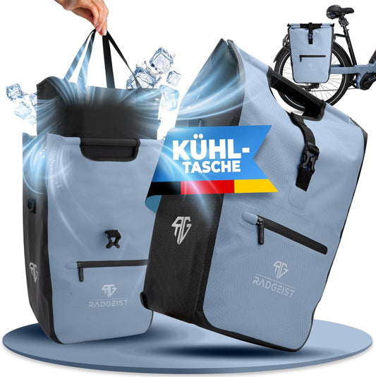 RADGEIST Fahrradtasche für Gepäckträger I Fahrradtasche Shopper mit herausnehmbarer Kühltasche I Einkaufstasche & Einkaufstasche 22-28 Liter - blau