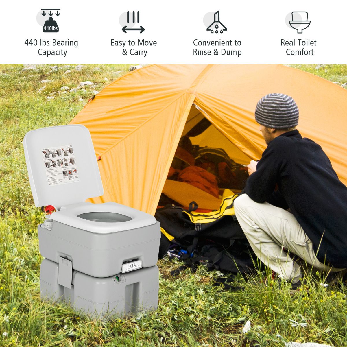 Coast tragbare Campingtoilette – Getrennte Tanks – 10 l Frischwasser, 20 l Abwasser – Grau