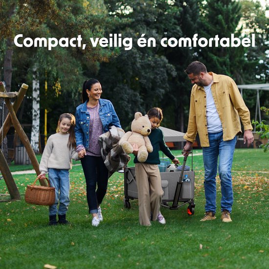 LifeGoods Wagon - faltbar - Kindertransport - mit Dach - 80KG Tragfähigkeit - Strandwagen - schwenkbare Räder - grau