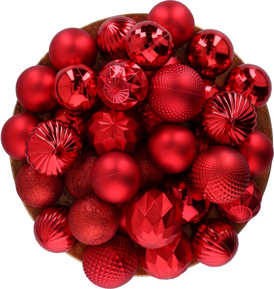 Giftsome Set mit roten Weihnachtskugeln – 60 Stück Weihnachtskugeln aus Kunststoff – 6/7 cm