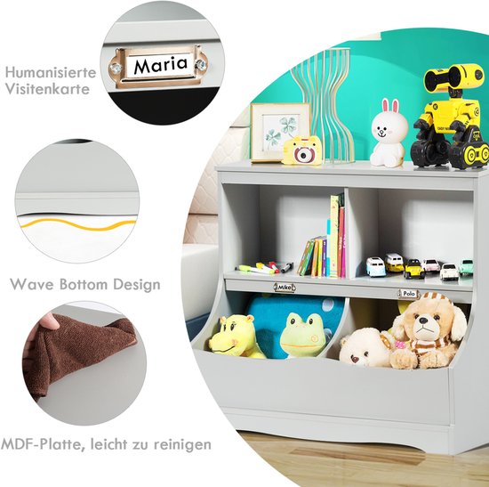 COSTWAY Kinderregal, Spielzeugregal mit 4 Fächern, Kinderbuchregal, Aufbewahrungsregal, Spielzeugorganisator für Kinderzimmer und Spielzimmer, 67 x 40 x 62 cm, grau