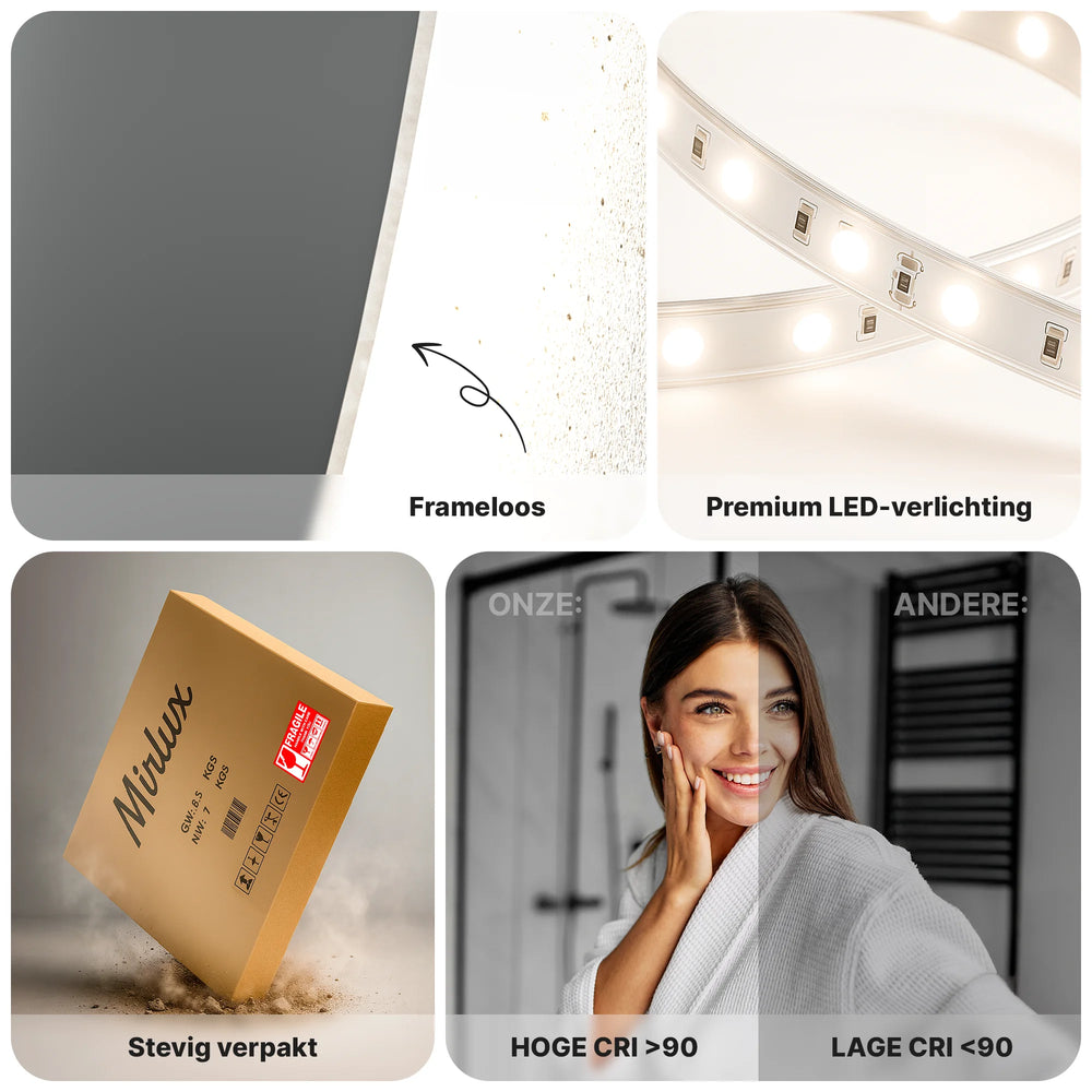 Mirlux Badezimmerspiegel, rund, rahmenlos – Ø 60 cm – dimmbare LED, beschlagfrei, Touch-Sensor