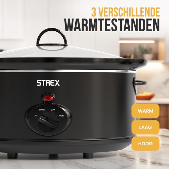 Strex Slowcooker 6.5L - Herausnehmbarer Keramik-Innenbehälter - Warmhaltefunktion - Slow Cooker - Schwarz