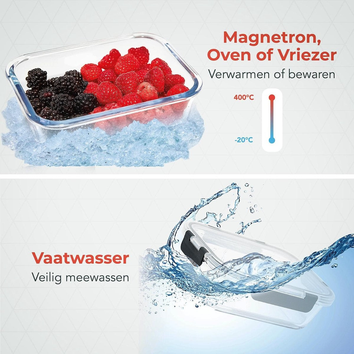 KitchenBrothers Meal Prep Trays - Frische-Schalen-Set - luftdicht - BPA-frei - 1L - Glas - 5 Stück