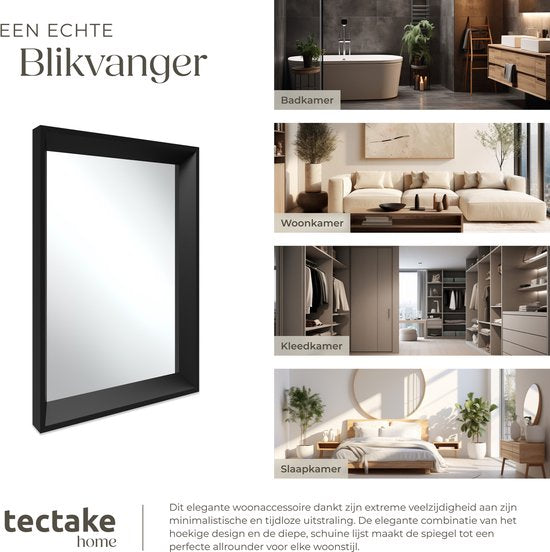 tectake - Wandspiegel Elina - Badezimmerspiegel - Rechteckiger Spiegel mit stabilem Kunststoffrahmen - 40x60 cm - Spiegel für Bad, Wohn- und Schlafzimmer