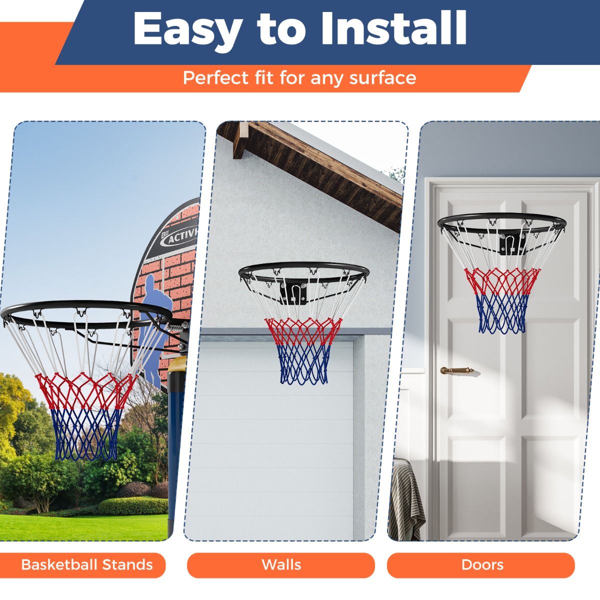 Coast Basketballkorb – wetterfest – Doppel-Federmechanismus – schwarz/orange – Ø 45 cm