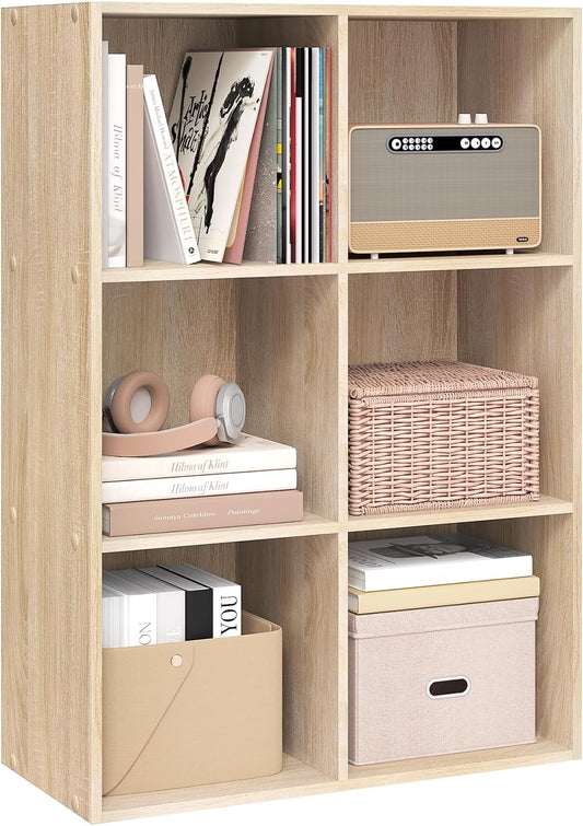 Woltu Kubus Bücherregal mit 6 Fächern – Raumteiler und Aufbewahrungsregal – Eichenoptik – 60 x 29,5 x 89,5 cm