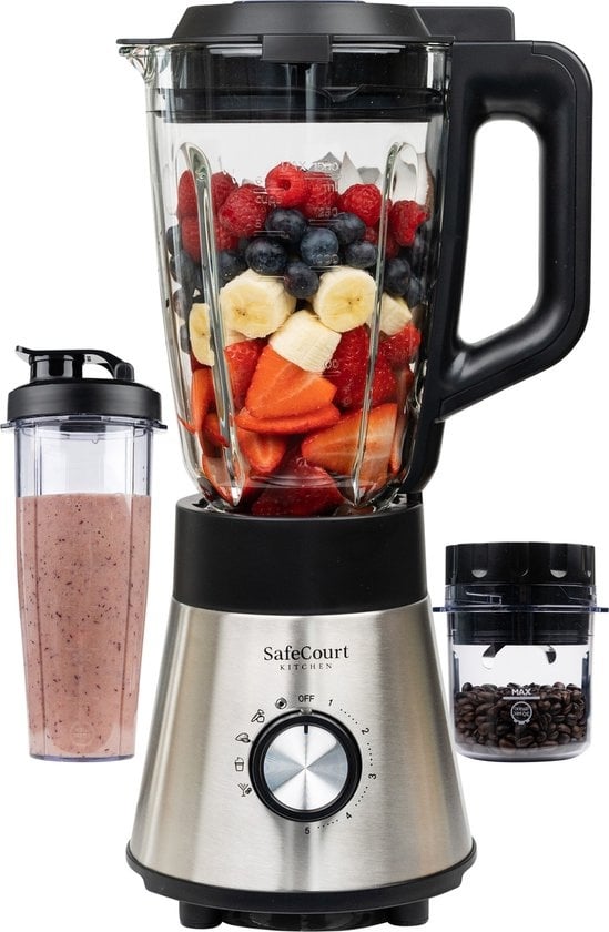 Safecourt Kitchen Standmixer - 1000 W - 1,5 L Glasbehälter - 5 Programme - Smoothie Blender Set