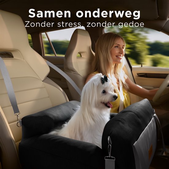 CozySense® Hundesitz für das Auto – Hundekorb für kleine Hunde – Für den Vorder- und Rücksitz – Waschbarer Bezug & auch als Tragetasche verwendbar – Schwarz/Grau