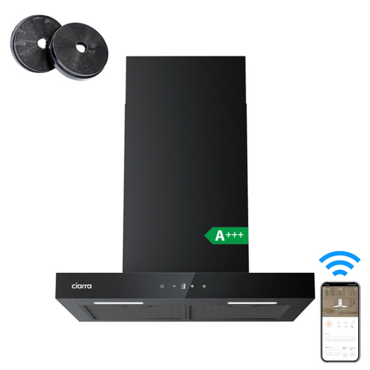 Ciarra Wand-Dunstabzugshaube CBCB6102 – 60 cm – WLAN-App – 650 m³/h – A+++ – Schwarz
