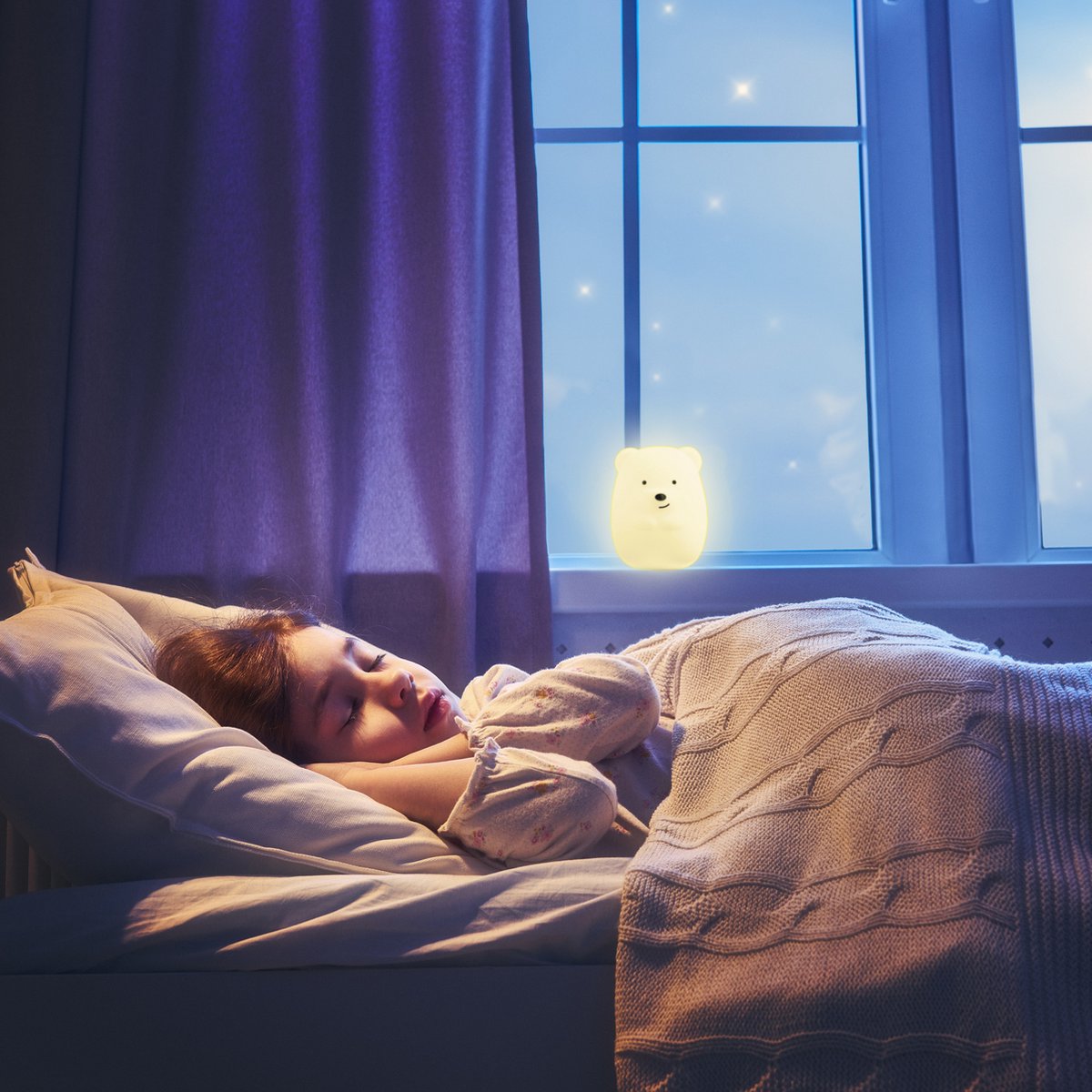 Sleepy Friends Kinder-Nachtlicht Bär - 8 Farben - Dimmbar und USB aufladbar - 95 x 97 x 100 mm - Nachtlicht für Baby- und Kinderzimmer