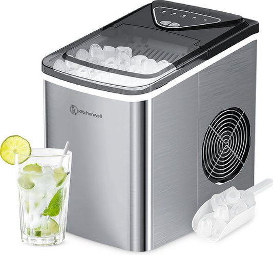 Kitchenwell Eiswürfelbereiter - 2L - 12kg/24 Stunden - Selbstreinigungsfunktion - Silber