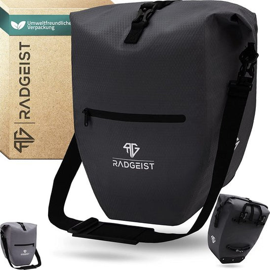 RADGEIST Gepäckträgertasche, Fahrrad, Gepäcktasche, Umhängetasche, wasserdicht, 25 l, schwarz