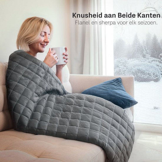 CozySense® Gewichtsdecke 9 kg - Gewichtsdecke - Gewichtsdecke - GLASS-Flow® Druckverteilung - 135x200 - Flanell Samt & Sherpa - Hypoallergen - Grau