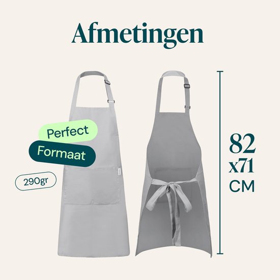 Castagnola-Küchenschürze – Wasser- und schmutzabweisend – Professionelle Kochschürze – BBQ-Schürze für Damen und Herren – Unisex – Verstellbare Schnalle – Extra große Taschen – Hellgrau