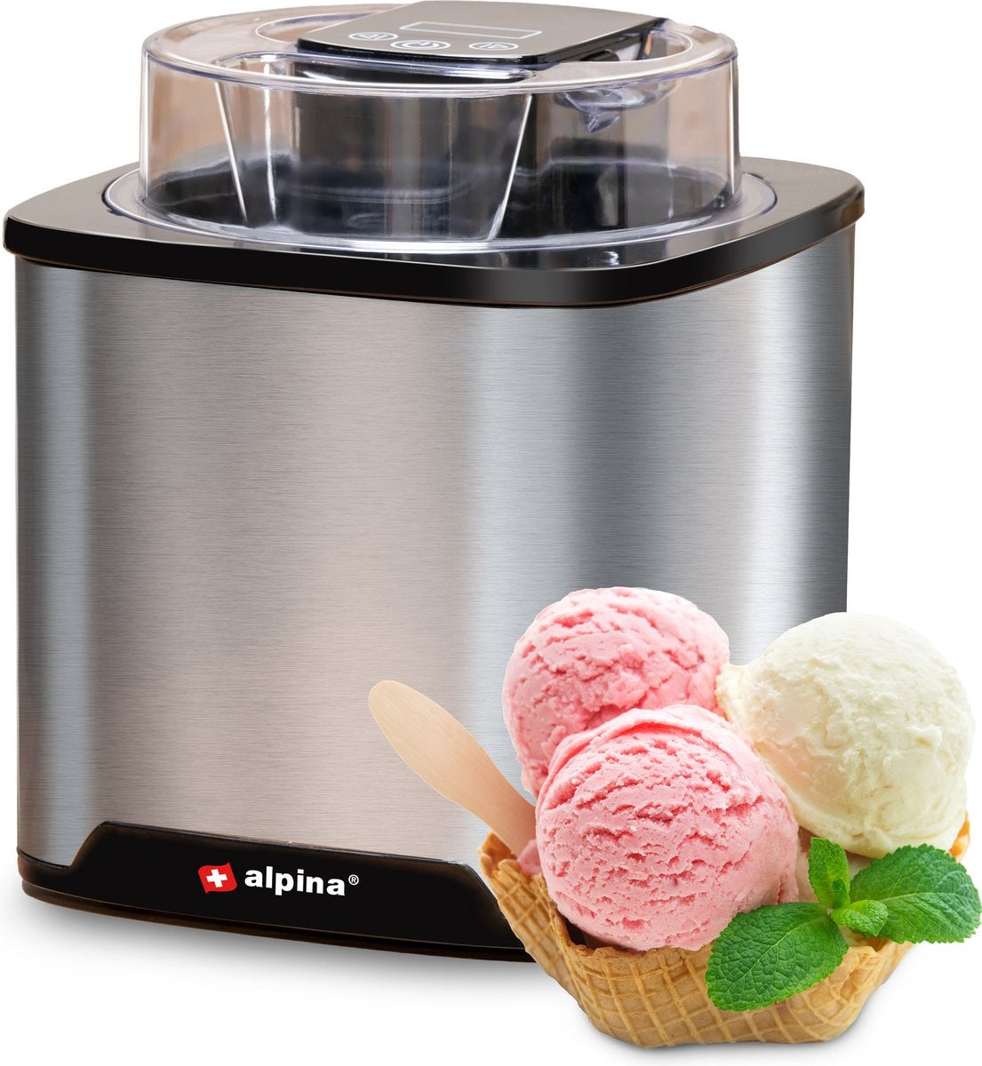 alpina Eismaschine - Eismaschine 2L - Eiscreme, Frozen Yoghurt, Sorbet, etc. - Rostfreier Stahl - Silber