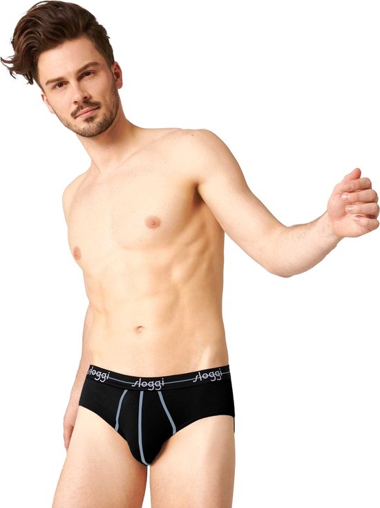 sloggi Start Midi 2er-Pack Slips - Herren - Baumwolle/Elastan - Regular Waist - Elastischer Bund - Schwarz - Größe XL