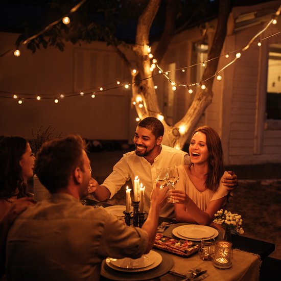 Happy Goods Solar Gartenleuchten - 50 LED Lichterkette für den Außenbereich - 5 m beleuchtet + 2 m Kabel - Außenbeleuchtung Lichtergirlande - Lichterketten