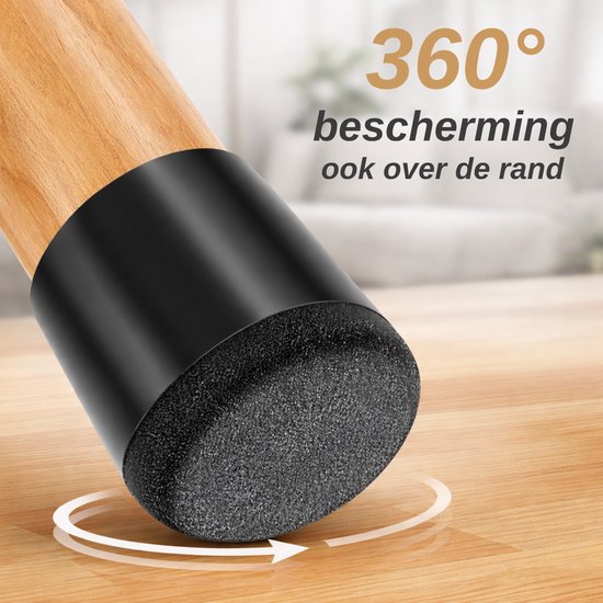 Vaive Stuhlbeinschoner Rund mit Filz - 24 Stück - Stuhlbeinkappen Ø24-30 mm - Bodenschutz für Stühle - Schwarz