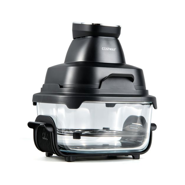 Coast Airfryer 4L – Heißluftfritteuse mit Glasgehäuse – 1500 W – Zwei stapelbare Frittierkörbe – Deckel – Thermostat bis 220 °C – Schwarz