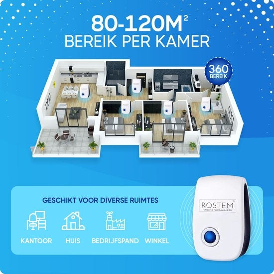 Rostem 4-Pack Ultraschall-Schädlingsvertreiber für Innenräume - Mäusebekämpfung - Insektenbekämpfung - Weiß