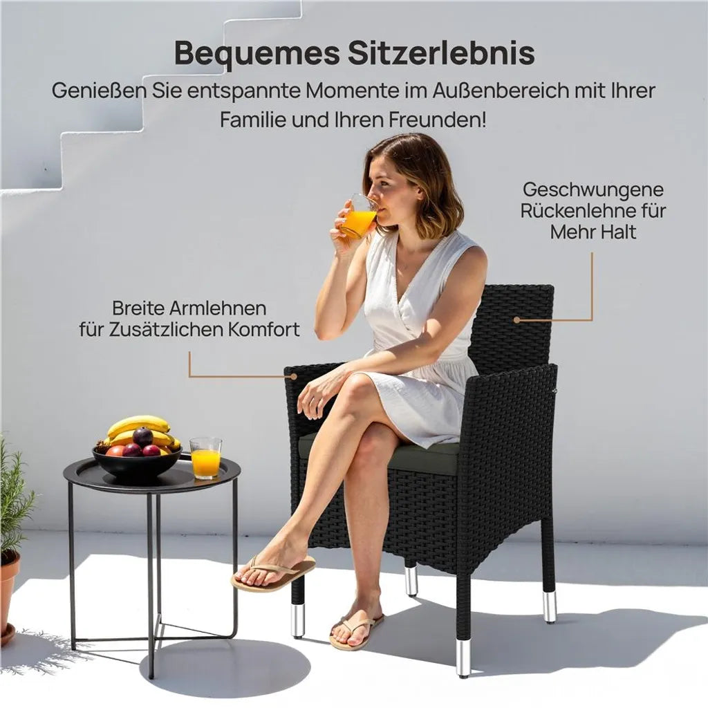 Yaheetech 2er-Set Gartenstühle 58 x 58 x 84 cm – Schwarz/Grau – Gartenstühle aus Polyrattan mit Sitz- und Rückenkissen