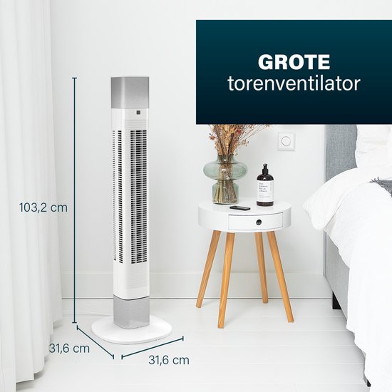 Intelligenter Turmventilator – ohne Flügel – mit App und Fernbedienung – Timer – energieeffizient – Princess 358275 – Weiß
