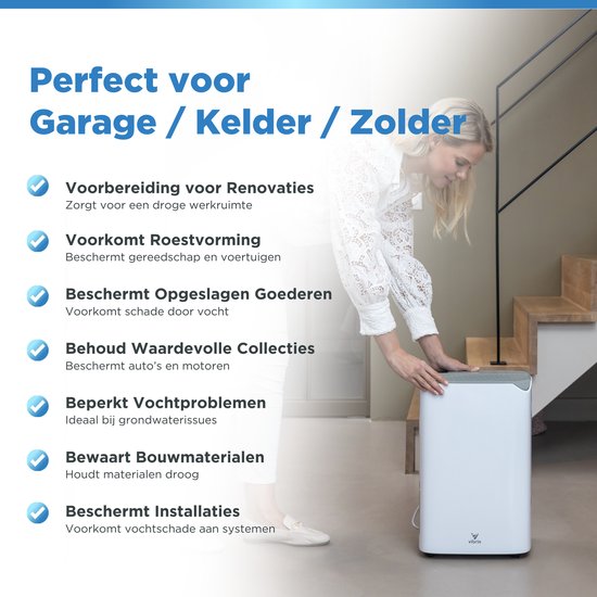 Vibrix DryFlow20 Luftentfeuchter - 20L pro Tag - Wäschetrocknungsfunktion - Energieeffizient - Luftentfeuchter für Bad, Keller, Dachboden & Schlafzimmer - Smart Dehumidifier