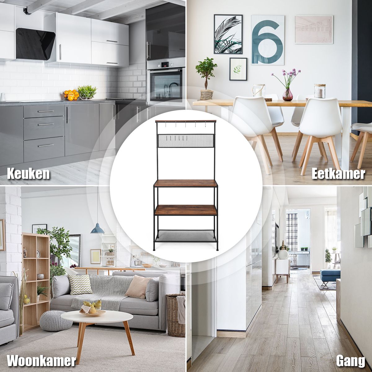 Coast 4-Lagen-Backblech - 11 Haken - 84 x 40 x 171 cm - Braun/Schwarz