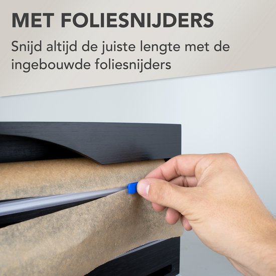 Nimma Rollenhalter - Küchenrollenhalter und Folienhalter in 1 - Inkl. Aufhängesystem und Folienschneider - Geeignet für 3 Folienrollen - Bambus - Schwarz